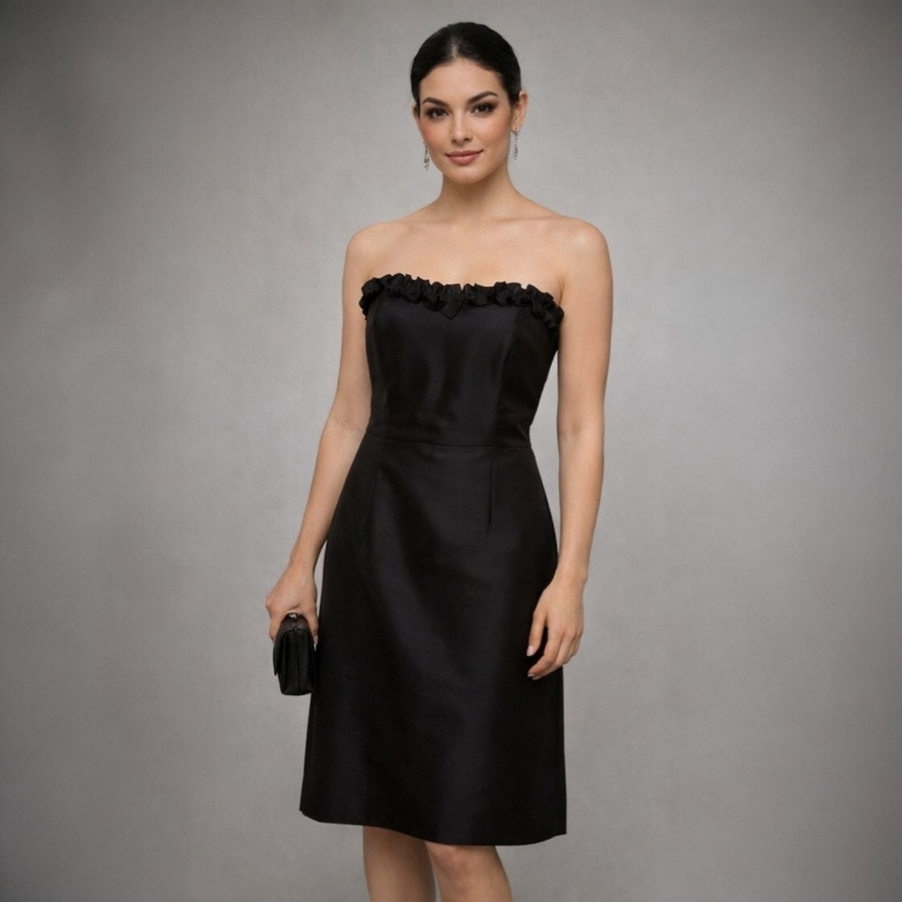 LulaKate Black Strapless Ruffle Trim Dress Size 8